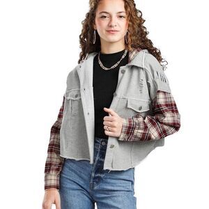 DANCE & MARVEL Buckle Pieced Knit Hooded Shacket Heather Grey Size Small NWT‎